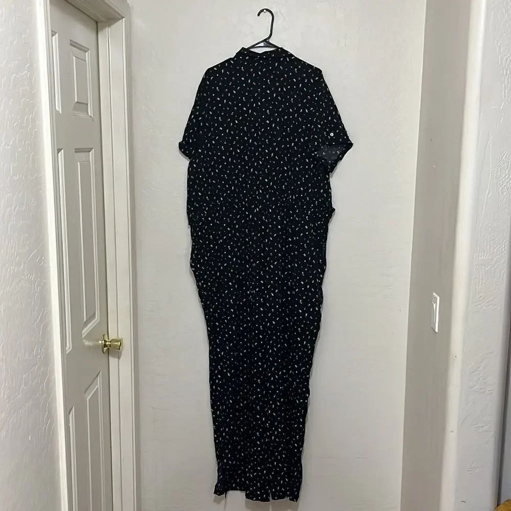 J.Jill Black Floral Design Wide Leg Boho Buttons Pockets Jumpsuit Contemporary - Picture 5 of 17